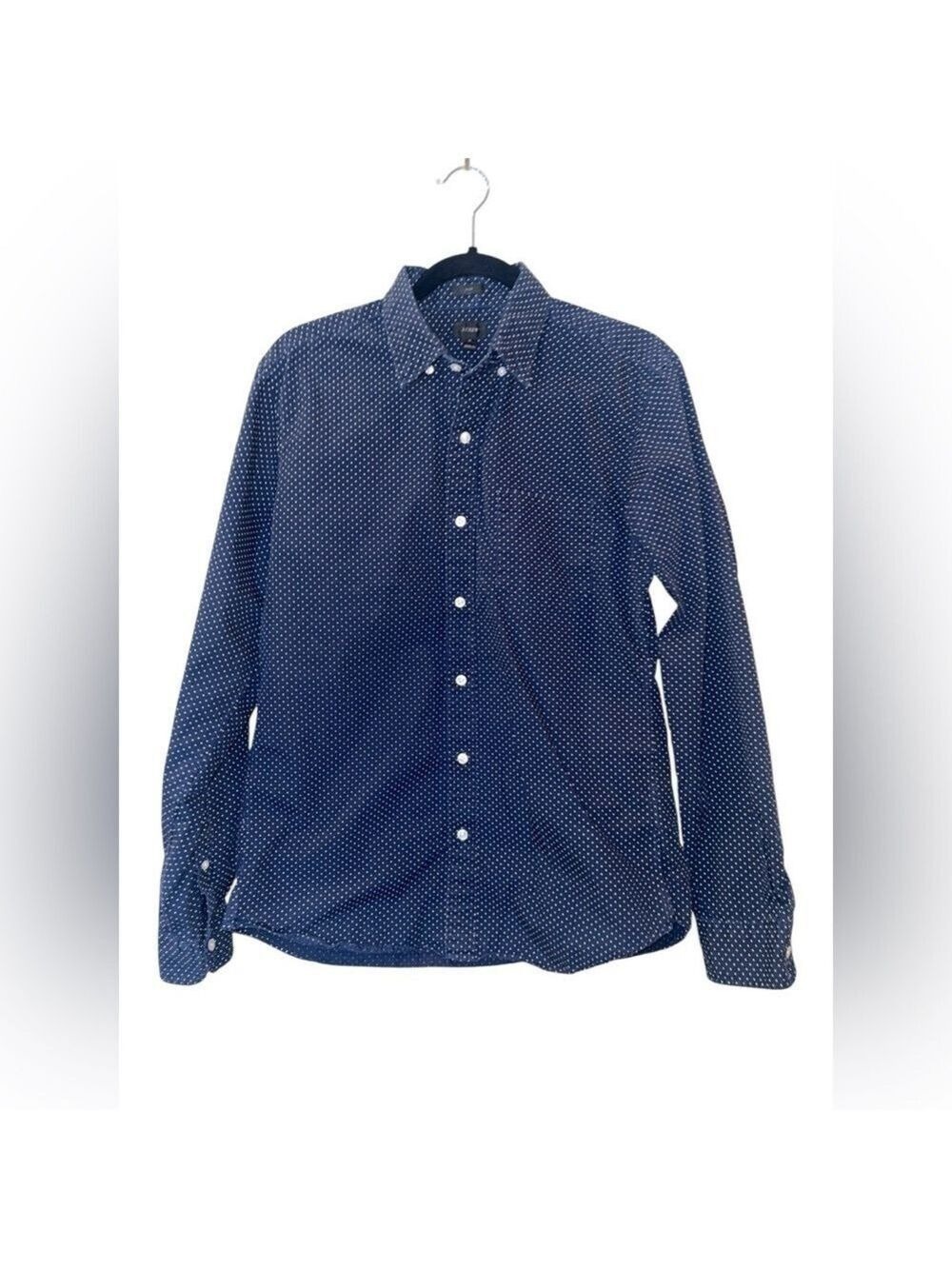 J. Crew Women’s Blue White Polka Dot Button Up Slim Shirt Size: Medium